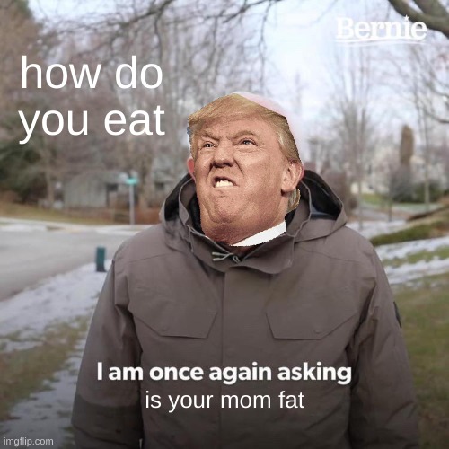 Bernie I Am Once Again Asking For Your Support | how do you eat; is your mom fat | image tagged in memes,bernie i am once again asking for your support | made w/ Imgflip meme maker