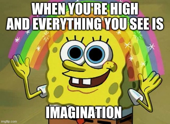 Imagination Spongebob Meme | WHEN YOU'RE HIGH AND EVERYTHING YOU SEE IS; IMAGINATION | image tagged in memes,imagination spongebob | made w/ Imgflip meme maker