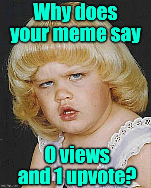 Huh | Why does your meme say O views and 1 upvote? | image tagged in huh | made w/ Imgflip meme maker