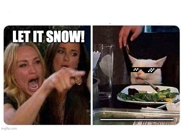 Cat at Dinner | LET IT SNOW! __________ | image tagged in cat at dinner | made w/ Imgflip meme maker