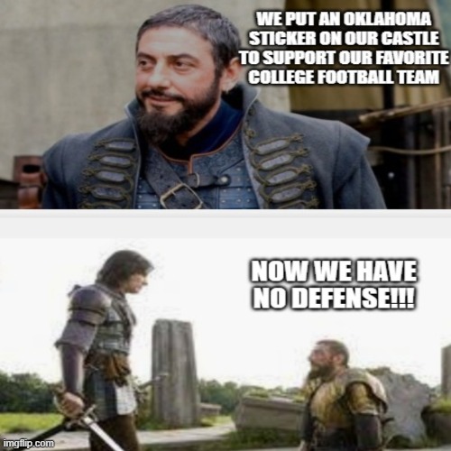 Telmarines with an Oklahoma Defense | image tagged in college football | made w/ Imgflip meme maker