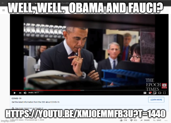 WELL, WELL.  OBAMA AND FAUCI? HTTPS://YOUTU.BE/XMJ0EMMFB3U?T=1440 | made w/ Imgflip meme maker
