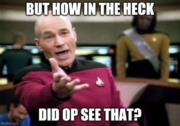 BUT HOW IN THE HECK DID OP SEE THAT? | image tagged in memes,picard wtf | made w/ Imgflip meme maker