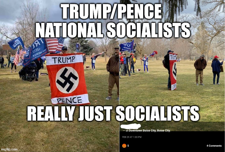 Trump/ Pence National Socialists really just socialists. | TRUMP/PENCE 
NATIONAL SOCIALISTS; REALLY JUST SOCIALISTS | image tagged in trump,nazi,socialists | made w/ Imgflip meme maker