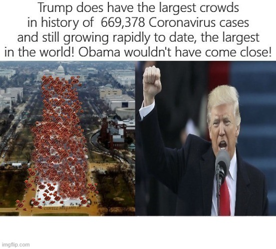 Trump Largest Crowds Coronavirus | image tagged in trump largest crowds coronavirus | made w/ Imgflip meme maker