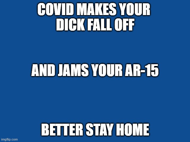 Slate Blue Solid Color Background  | COVID MAKES YOUR 
DICK FALL OFF; AND JAMS YOUR AR-15; BETTER STAY HOME | image tagged in slate blue solid color background | made w/ Imgflip meme maker