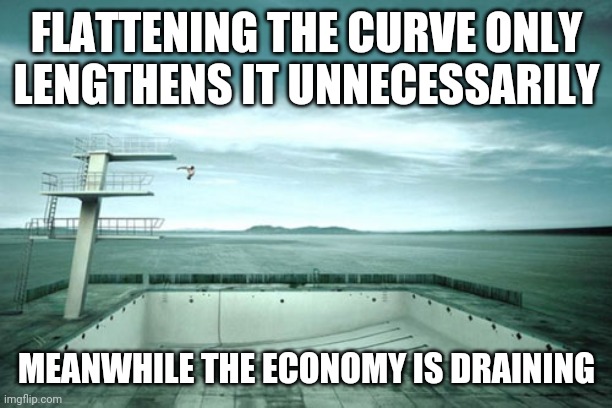 FLATTENING THE CURVE ONLY LENGTHENS IT UNNECESSARILY MEANWHILE THE ECONOMY IS DRAINING | made w/ Imgflip meme maker