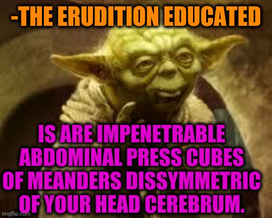 -What is the guessing everywhere thing which support the version (?) | -THE ERUDITION EDUCATED; IS ARE IMPENETRABLE ABDOMINAL PRESS CUBES OF MEANDERS DISSYMMETRIC OF YOUR HEAD CEREBRUM. | image tagged in yoda,yoda wisdom,starwarstheforceawakens,what is this,powermetalhead,protection | made w/ Imgflip meme maker