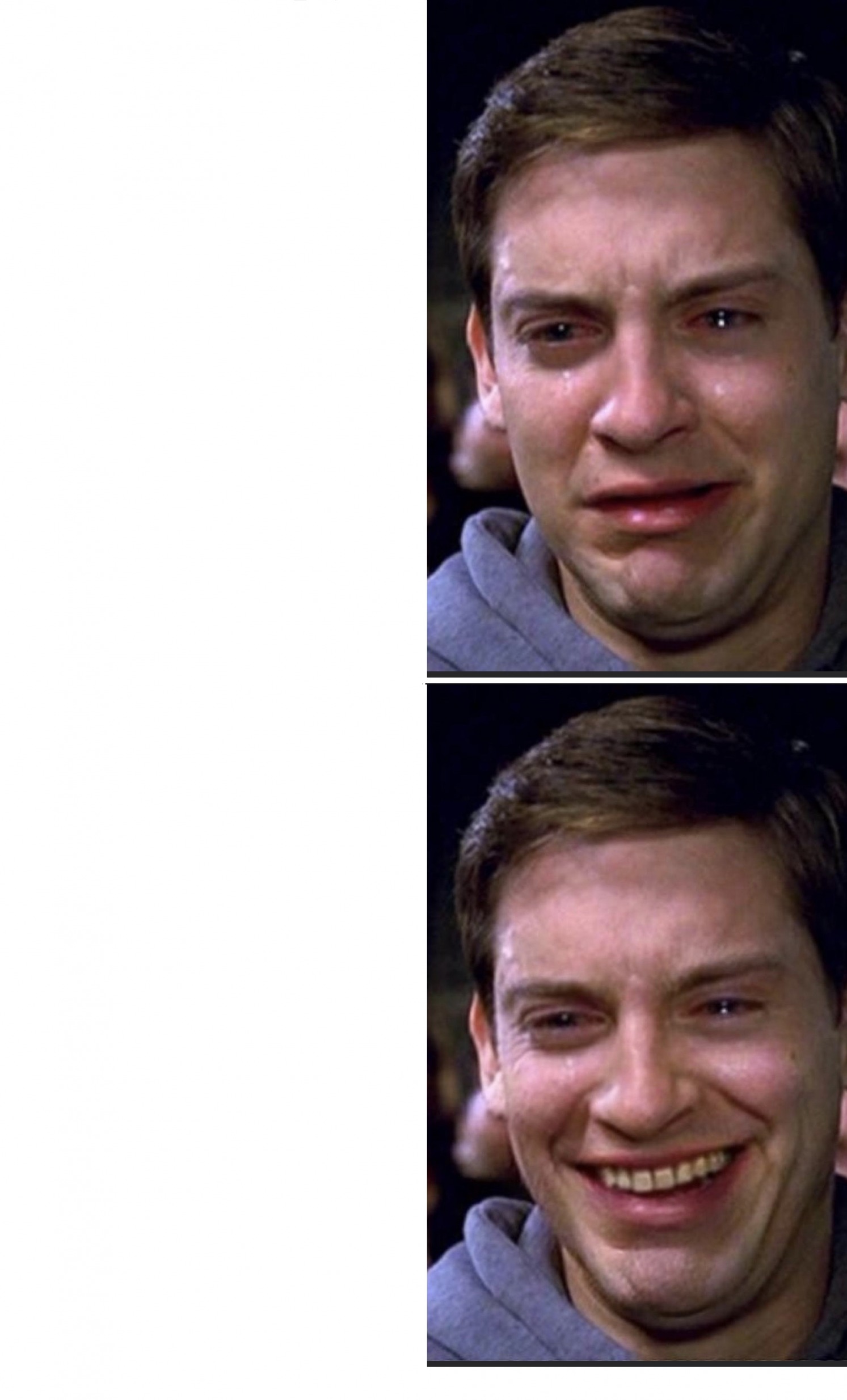 Peter Parker crying/happy Blank Meme Template