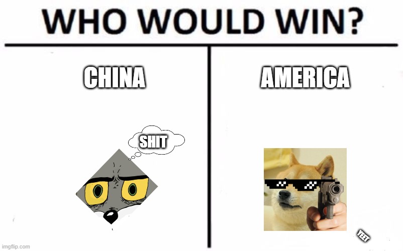 Who Would Win? Meme | CHINA; AMERICA; SHIT; YEET | image tagged in memes,who would win | made w/ Imgflip meme maker