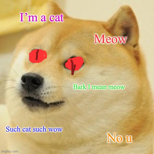 Doge | I’m a cat; Meow; Bark I mean meow; Such cat such wow; No u | image tagged in memes,doge | made w/ Imgflip meme maker