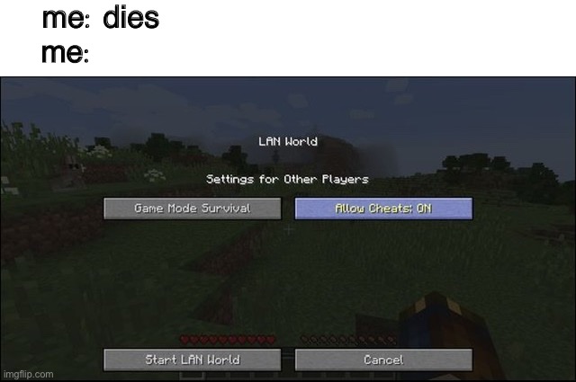 some people | me: dies; me: | image tagged in fun,gaming,minecraft | made w/ Imgflip meme maker