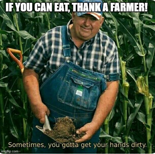 Sometimes you gotta get your hands dirty......Isn't that right Millennials? | IF YOU CAN EAT, THANK A FARMER! | image tagged in sometimes  you gotta get your hands dirty,farmer,thanks,corona virus,2020 | made w/ Imgflip meme maker