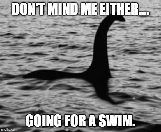 Loch Ness Monster | DON'T MIND ME EITHER.... GOING FOR A SWIM. | image tagged in loch ness monster | made w/ Imgflip meme maker