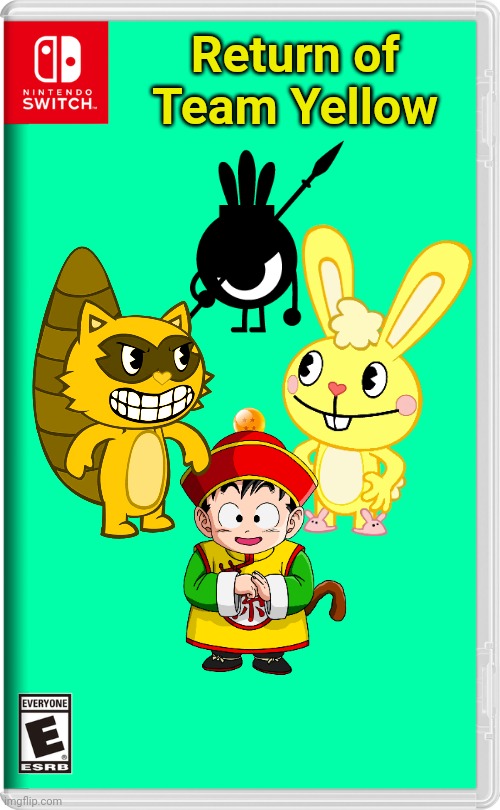 Team Yellow has Returned! | Return of Team Yellow | image tagged in nintendo switch,happy tree friends,patapon,gohan,goldic | made w/ Imgflip meme maker