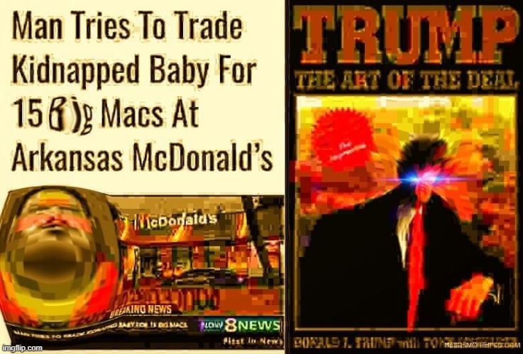 Deep fried memes | image tagged in deep fried,trump,the art of the deal,funny,memes,guys help im trapped in donald trumps basement | made w/ Imgflip meme maker