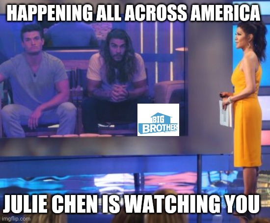 Big Brother 2020 | HAPPENING ALL ACROSS AMERICA; JULIE CHEN IS WATCHING YOU | image tagged in coronavirus | made w/ Imgflip meme maker