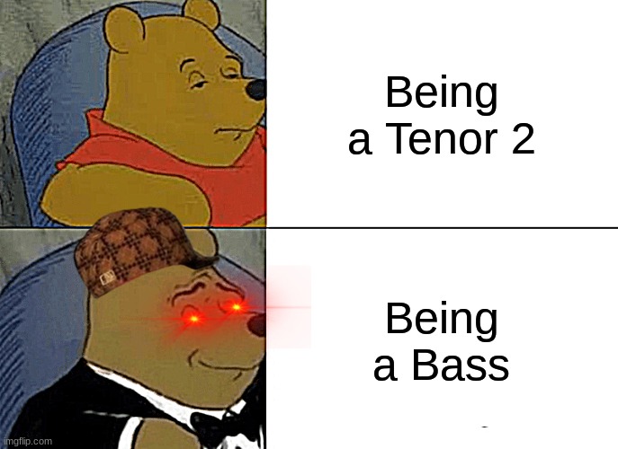 Tuxedo Winnie The Pooh | Being a Tenor 2; Being a Bass | image tagged in memes,tuxedo winnie the pooh | made w/ Imgflip meme maker