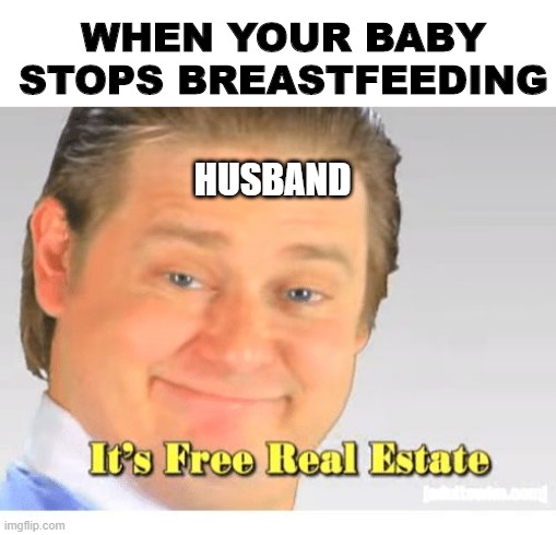 It's Free Real Estate |  WHEN YOUR BABY
STOPS BREASTFEEDING; HUSBAND | image tagged in it's free real estate,breastfeeding,babies,husband | made w/ Imgflip meme maker