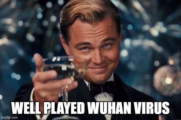 Leonardo Dicaprio Cheers Meme | WELL PLAYED WUHAN VIRUS | image tagged in memes,leonardo dicaprio cheers | made w/ Imgflip meme maker