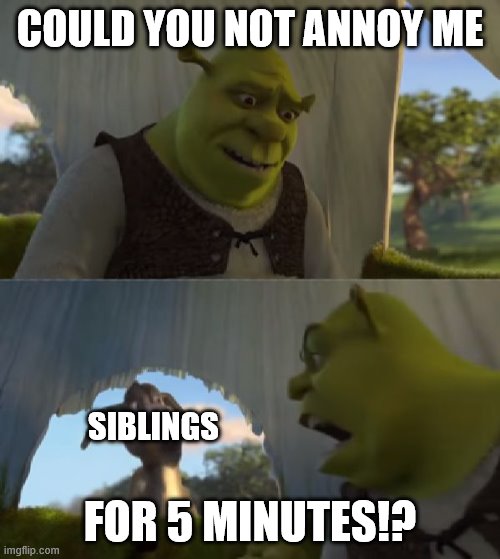 Could you not ___ for 5 MINUTES | COULD YOU NOT ANNOY ME; SIBLINGS; FOR 5 MINUTES!? | image tagged in could you not ___ for 5 minutes | made w/ Imgflip meme maker