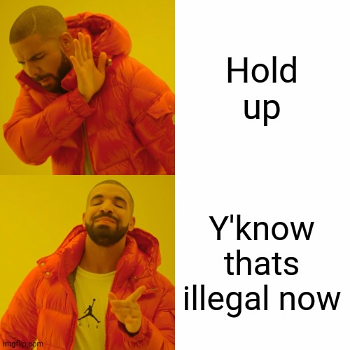 Drake Hotline Bling Meme | Hold up Y'know thats illegal now | image tagged in memes,drake hotline bling | made w/ Imgflip meme maker