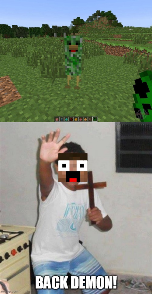 WTF? | BACK DEMON! | image tagged in stay back you demon,memes,minecraft,wtf | made w/ Imgflip meme maker