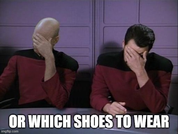 Double Facepalm | OR WHICH SHOES TO WEAR | image tagged in double facepalm | made w/ Imgflip meme maker