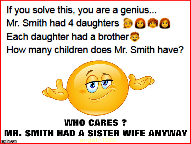 image tagged in riddle,mr smith,facebook,sister wife,daughter,riddles and brainteasers | made w/ Imgflip meme maker