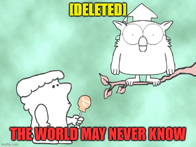 The world may never know | [DELETED] THE WORLD MAY NEVER KNOW | image tagged in the world may never know | made w/ Imgflip meme maker