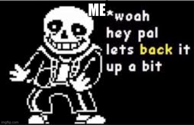 woah hey pal lets back it up a bit | ME | image tagged in woah hey pal lets back it up a bit | made w/ Imgflip meme maker