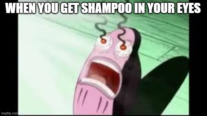 Mans eyes burn | WHEN YOU GET SHAMPOO IN YOUR EYES | image tagged in mans eyes burn | made w/ Imgflip meme maker