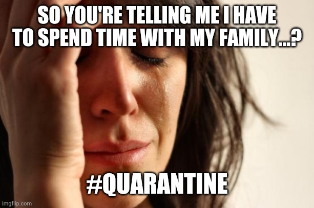 First World Problems Meme | SO YOU'RE TELLING ME I HAVE TO SPEND TIME WITH MY FAMILY...? #QUARANTINE | image tagged in memes,first world problems | made w/ Imgflip meme maker