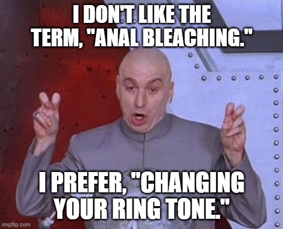 Well that's an Idea there! | I DON'T LIKE THE TERM, "ANAL BLEACHING."; I PREFER, "CHANGING YOUR RING TONE." | image tagged in memes,dr evil laser,funny,adult humor | made w/ Imgflip meme maker