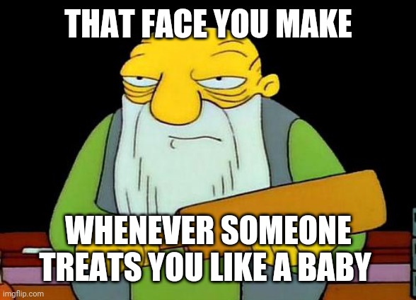 That's a paddlin' | THAT FACE YOU MAKE; WHENEVER SOMEONE TREATS YOU LIKE A BABY | image tagged in memes,that's a paddlin' | made w/ Imgflip meme maker