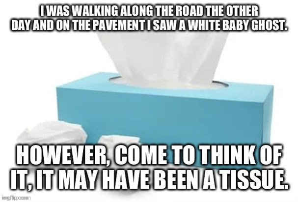 A Baby Ghost? | image tagged in baby,ghost,tissue,road,walking | made w/ Imgflip meme maker