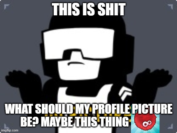 no picture | THIS IS SHIT; WHAT SHOULD MY PROFILE PICTURE BE? MAYBE THIS THING | image tagged in no picture | made w/ Imgflip meme maker