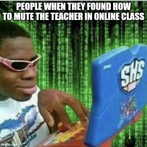 Ryan Beckford | PEOPLE WHEN THEY FOUND HOW TO MUTE THE TEACHER IN ONLINE CLASS | image tagged in ryan beckford | made w/ Imgflip meme maker
