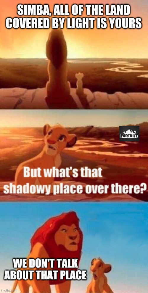 Simba Shadowy Place Meme | SIMBA, ALL OF THE LAND COVERED BY LIGHT IS YOURS; WE DON'T TALK ABOUT THAT PLACE | image tagged in memes,simba shadowy place | made w/ Imgflip meme maker