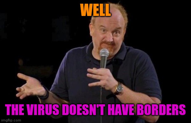 Louis ck but maybe | WELL THE VIRUS DOESN'T HAVE BORDERS | image tagged in louis ck but maybe | made w/ Imgflip meme maker