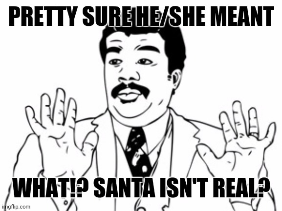 Neil deGrasse Tyson Meme | PRETTY SURE HE/SHE MEANT WHAT!? SANTA ISN'T REAL? | image tagged in memes,neil degrasse tyson | made w/ Imgflip meme maker