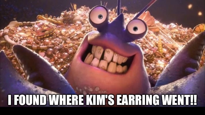Shiny | I FOUND WHERE KIM'S EARRING WENT!! | image tagged in shiny | made w/ Imgflip meme maker