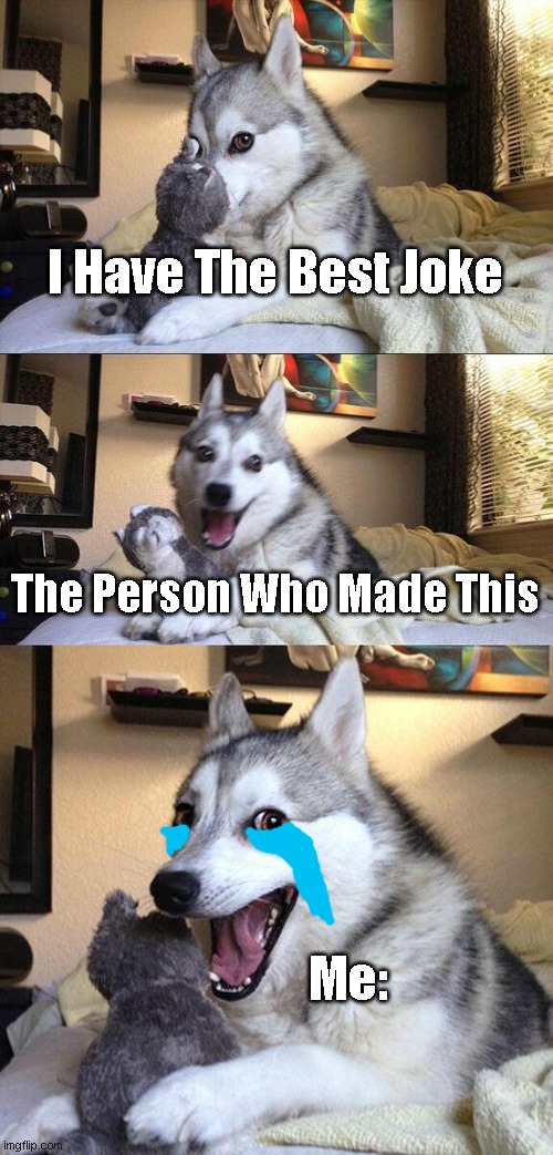 Bad Pun Dog Meme |  I Have The Best Joke; The Person Who Made This; Me: | image tagged in memes,bad pun dog | made w/ Imgflip meme maker