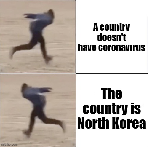 Naruto Runner Drake (Flipped) | A country doesn't have coronavirus; The country is North Korea | image tagged in naruto runner drake flipped,coronavirus | made w/ Imgflip meme maker