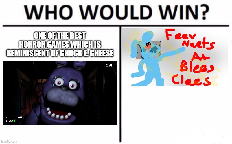 Who Would Win? | ONE OF THE BEST HORROR GAMES WHICH IS REMINISCENT OF CHUCK E. CHEESE | image tagged in memes,who would win | made w/ Imgflip meme maker