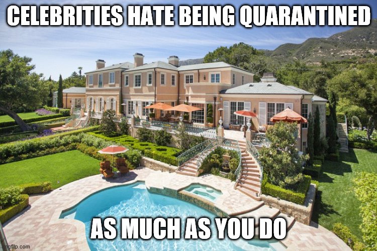 Beach Mansion | CELEBRITIES HATE BEING QUARANTINED; AS MUCH AS YOU DO | image tagged in beach mansion | made w/ Imgflip meme maker