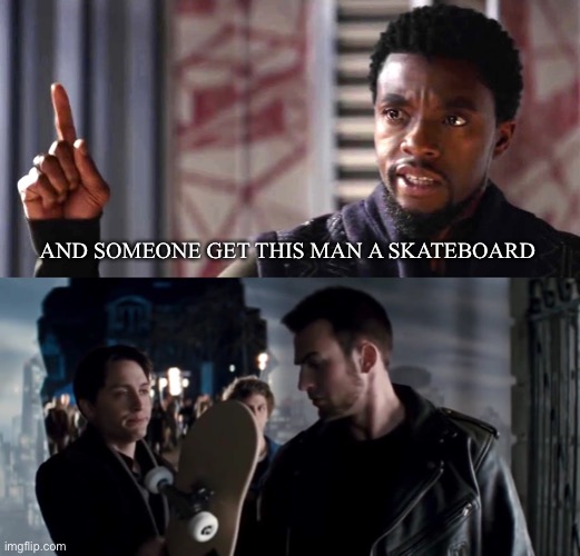 T'Challa VS. The World | AND SOMEONE GET THIS MAN A SKATEBOARD | image tagged in scott pilgrim,skateboard,black panther,avengers infinity war,black panther - get this man a shield | made w/ Imgflip meme maker