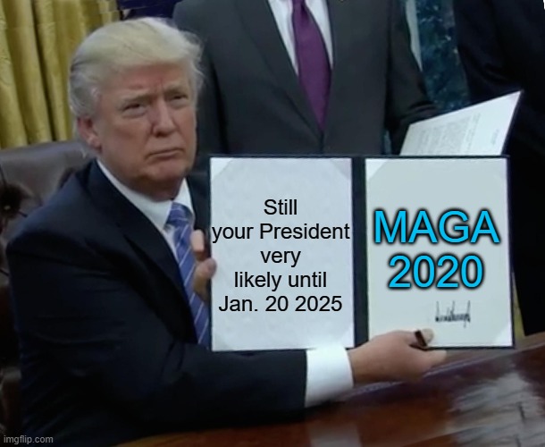 Trump Bill Signing Meme | Still your President very likely until Jan. 20 2025 MAGA 2020 | image tagged in memes,trump bill signing | made w/ Imgflip meme maker