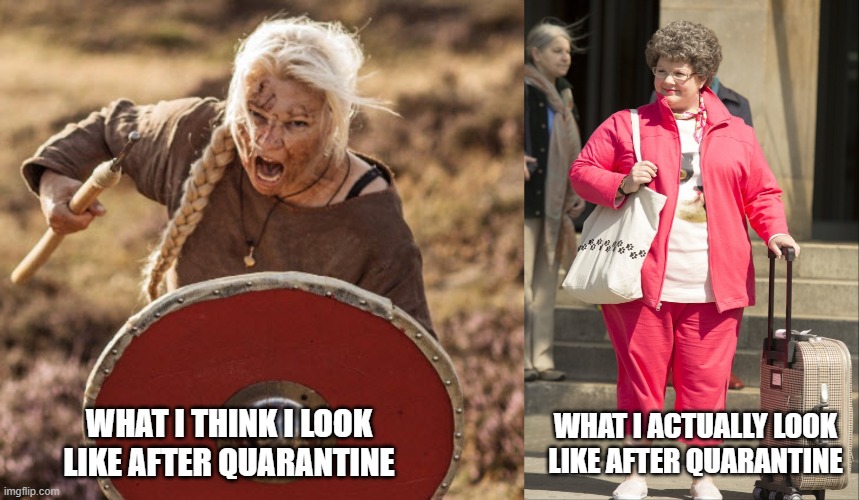 WHAT I ACTUALLY LOOK LIKE AFTER QUARANTINE; WHAT I THINK I LOOK LIKE AFTER QUARANTINE | image tagged in quarantine | made w/ Imgflip meme maker