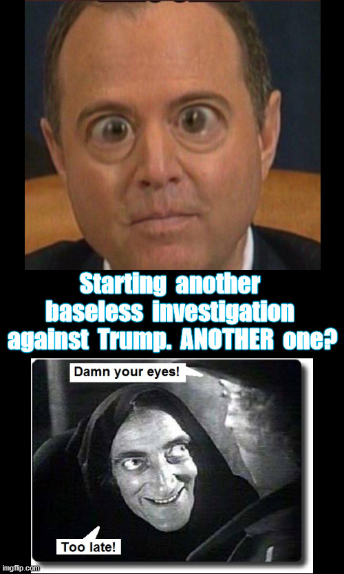 He's At It Again | Starting  another  baseless  investigation  against  Trump.  ANOTHER  one? | image tagged in adam schiff,corruption | made w/ Imgflip meme maker